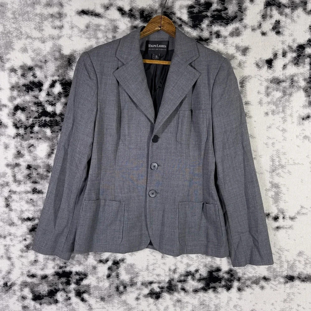 Ralph Lauren Collection Classics Jacket Womens‎ 10 Gray 3 Button Wool Stretch